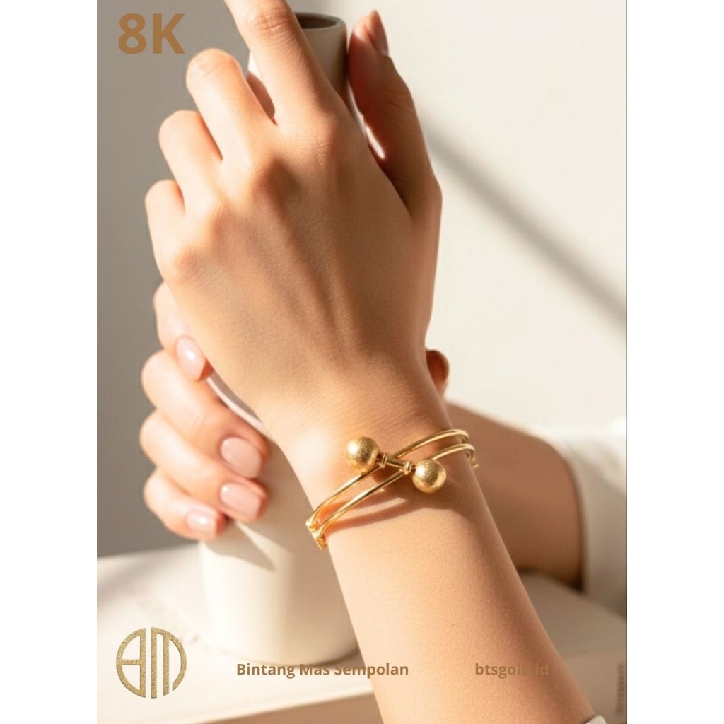 Gelang Bangle Boba Polos Elegan Emas Asli