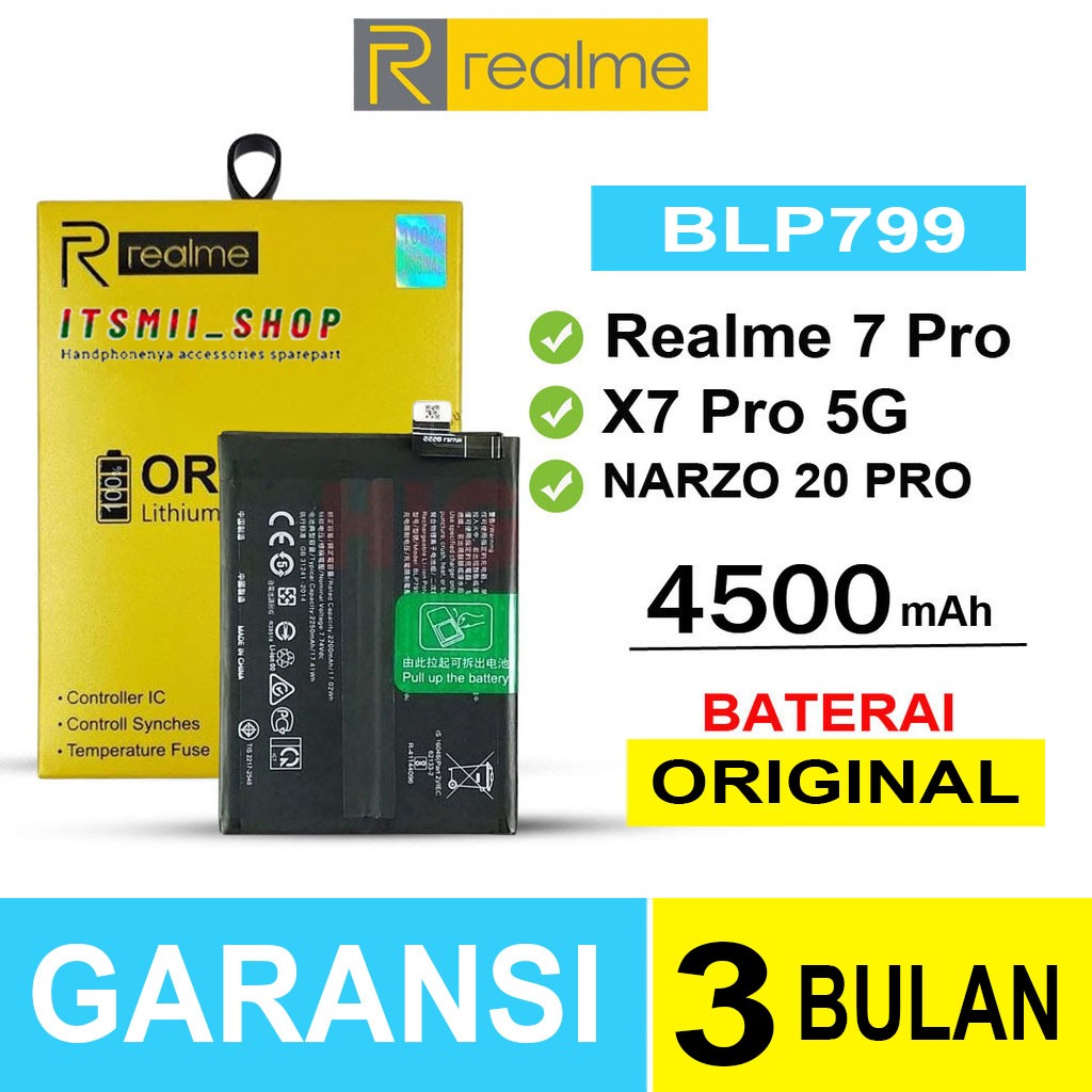 Baterai Batre Realme X7 Pro 5G Realme 7 Pro Narzo 20 Pro BLP799 Battery Ori 100%