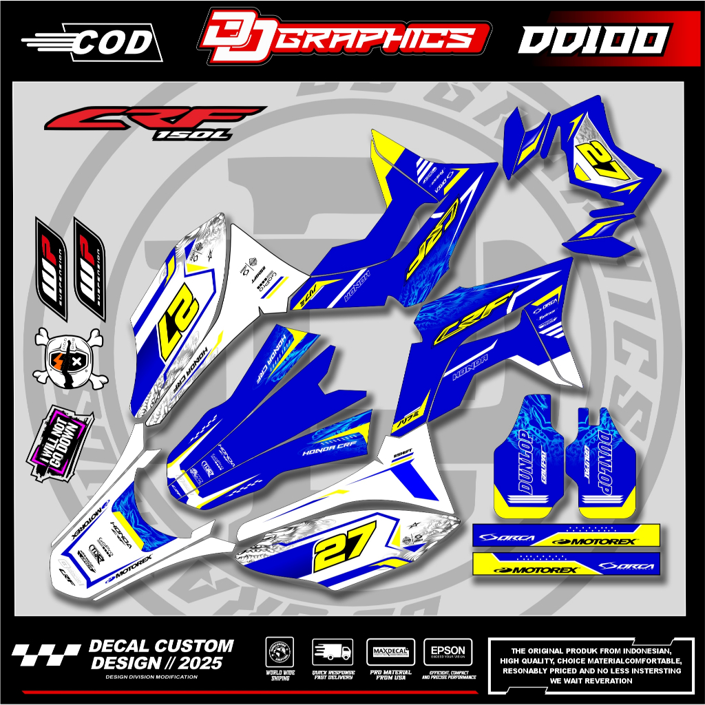 D100 DECAL Sticker decal crf 150 L/ Decal crf  super glosy BISA CUSTOM DD GRAPHICS