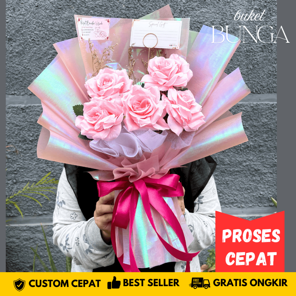 Buket Bunga Artificial Flower Palsu Hari Valentine Bucket Mawar Merah Pink Cewek Kado Ultah Annivers
