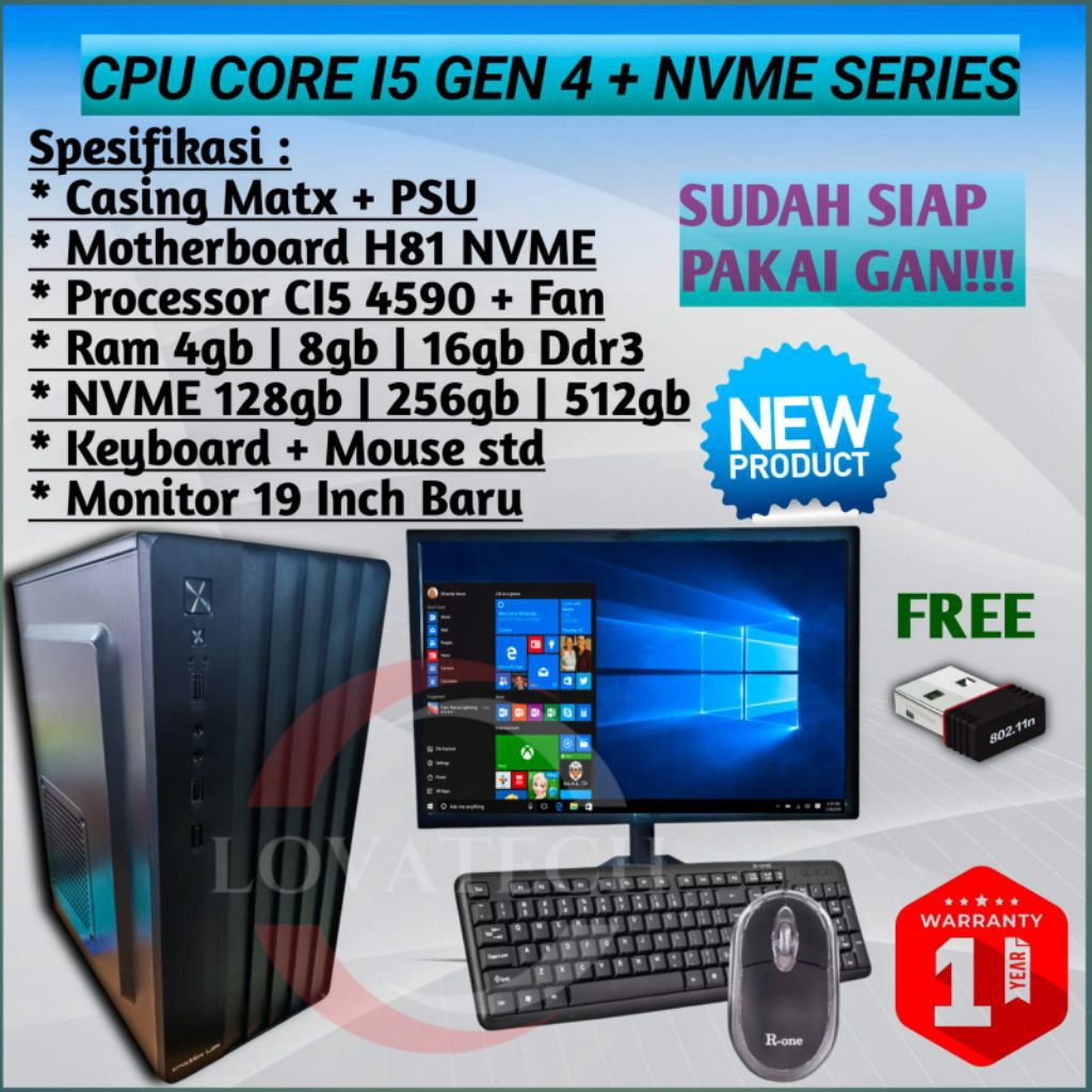 PC KOMPUTER CORE I5 FULLSET MURAH / PC KOMPUTER CORE I5-4590 Ram 4/8/16Gb Nvme 128/256/512Gb - PC KO