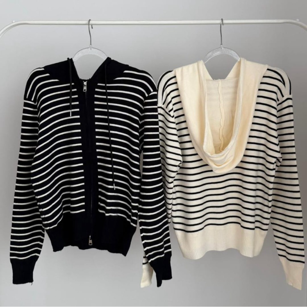47280 Sweater Hoodie Rajut Premium Doubel Zipper Motif Salur