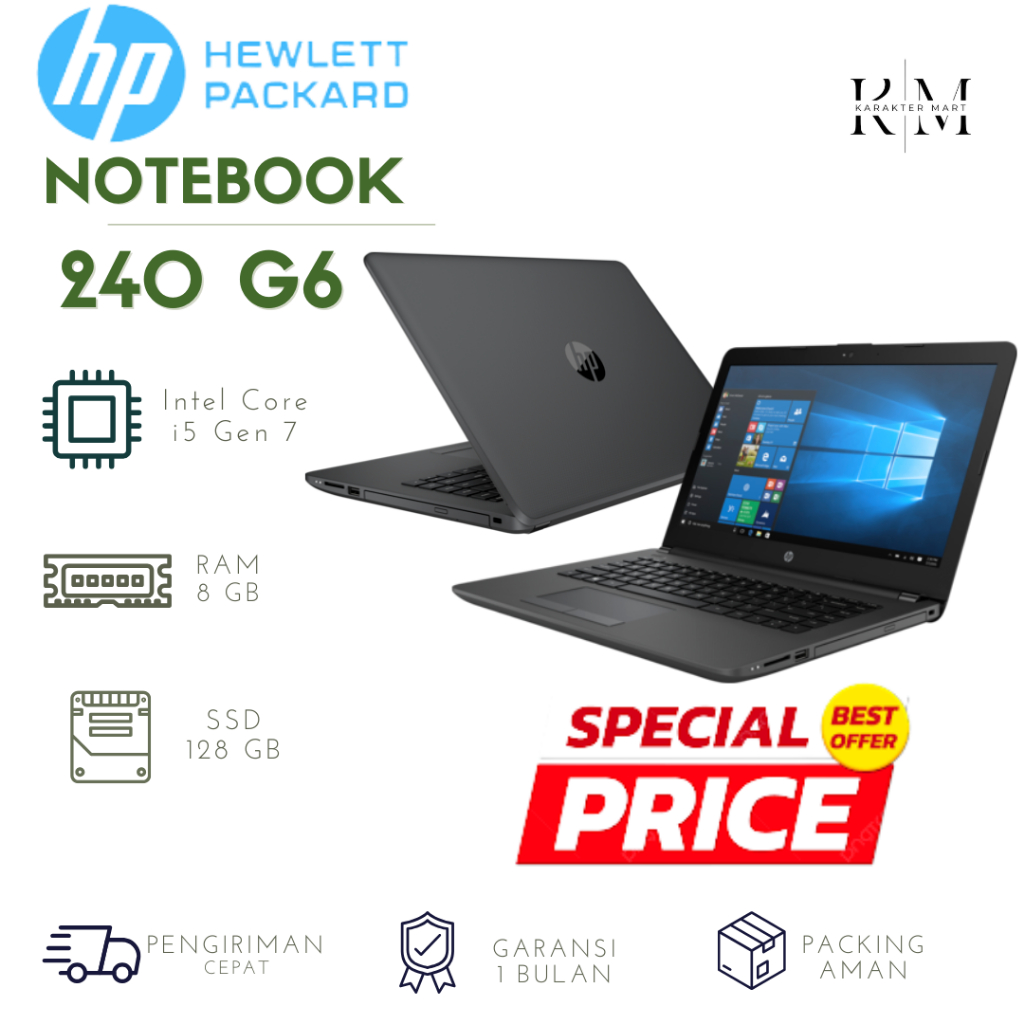 Laptop HP 240 G6 Core i5 Gen 7 Layar 14 Inch Ram 8GB SSD 128G