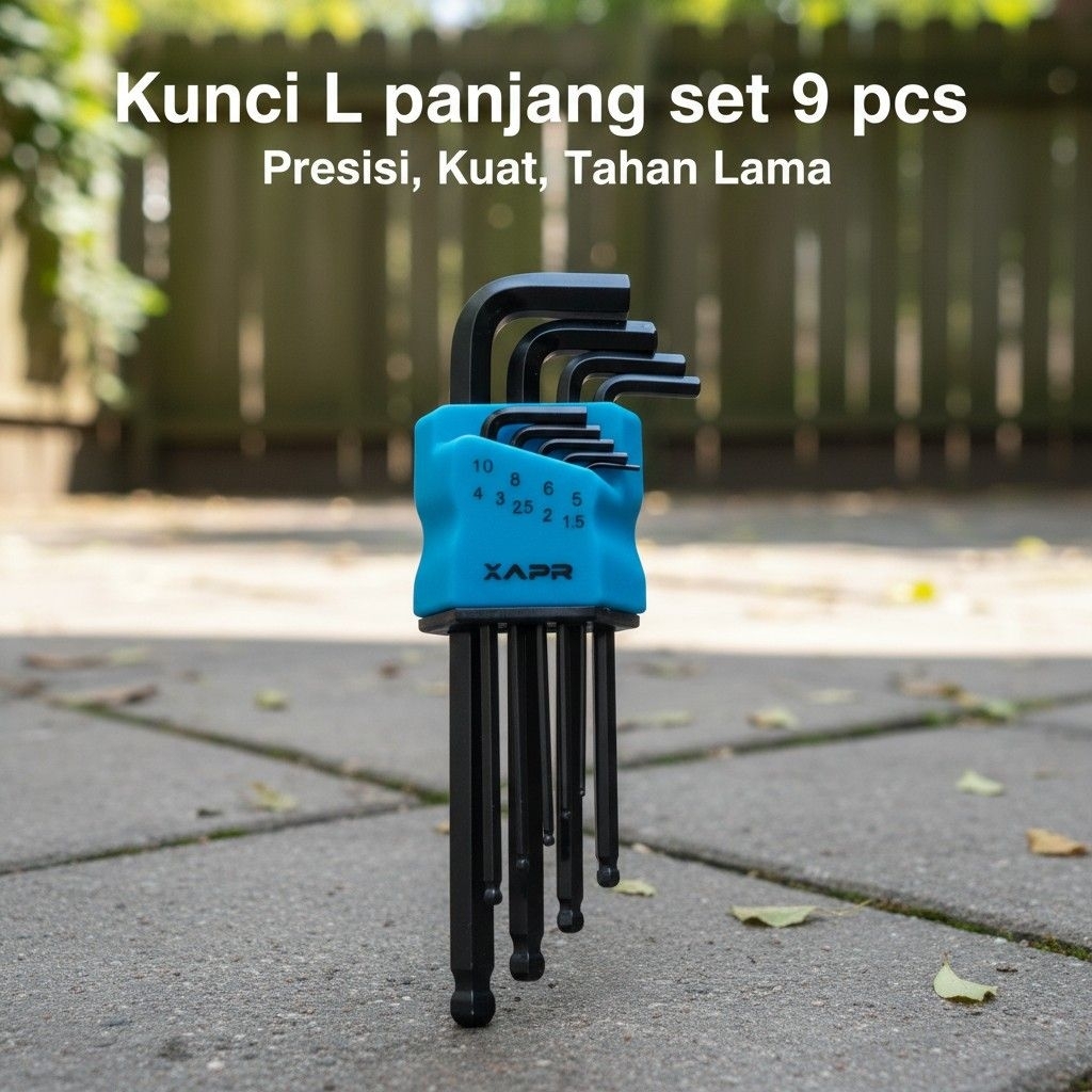 kunci L hitam panjang set 9 pcs kuat anti slek