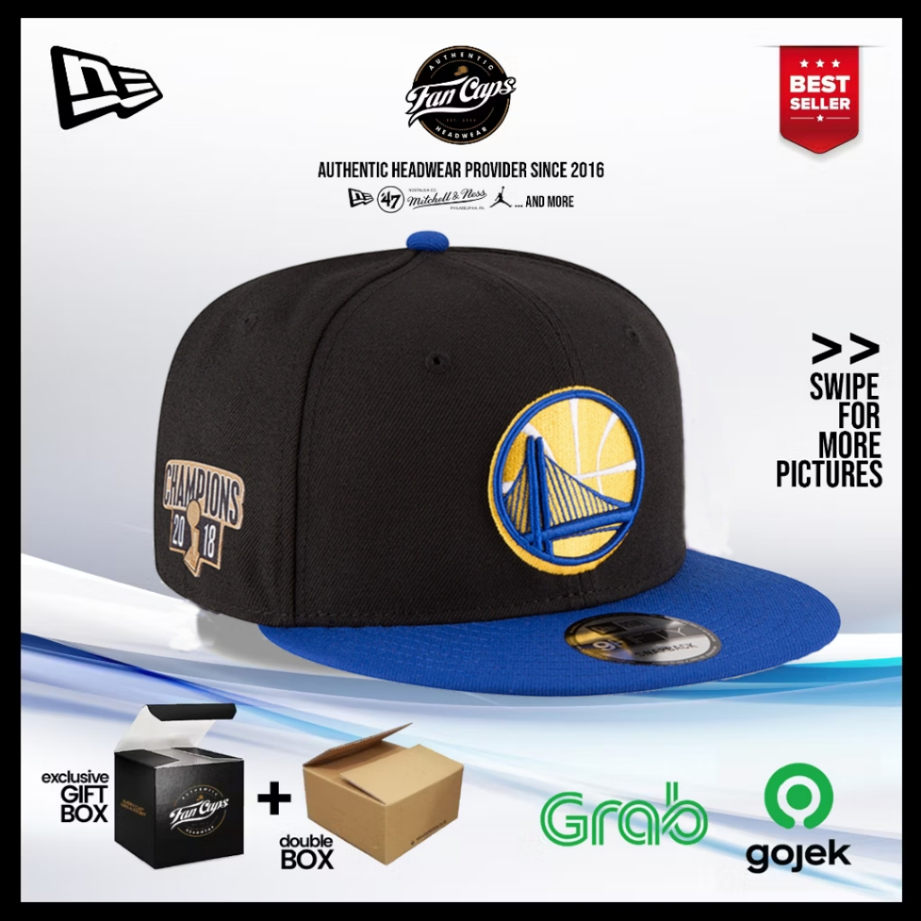 Topi New Era Original NBA Golden State Warriors 9FIFTY FINALS CHAMPIONS Side Patch warna Hitam | FRE