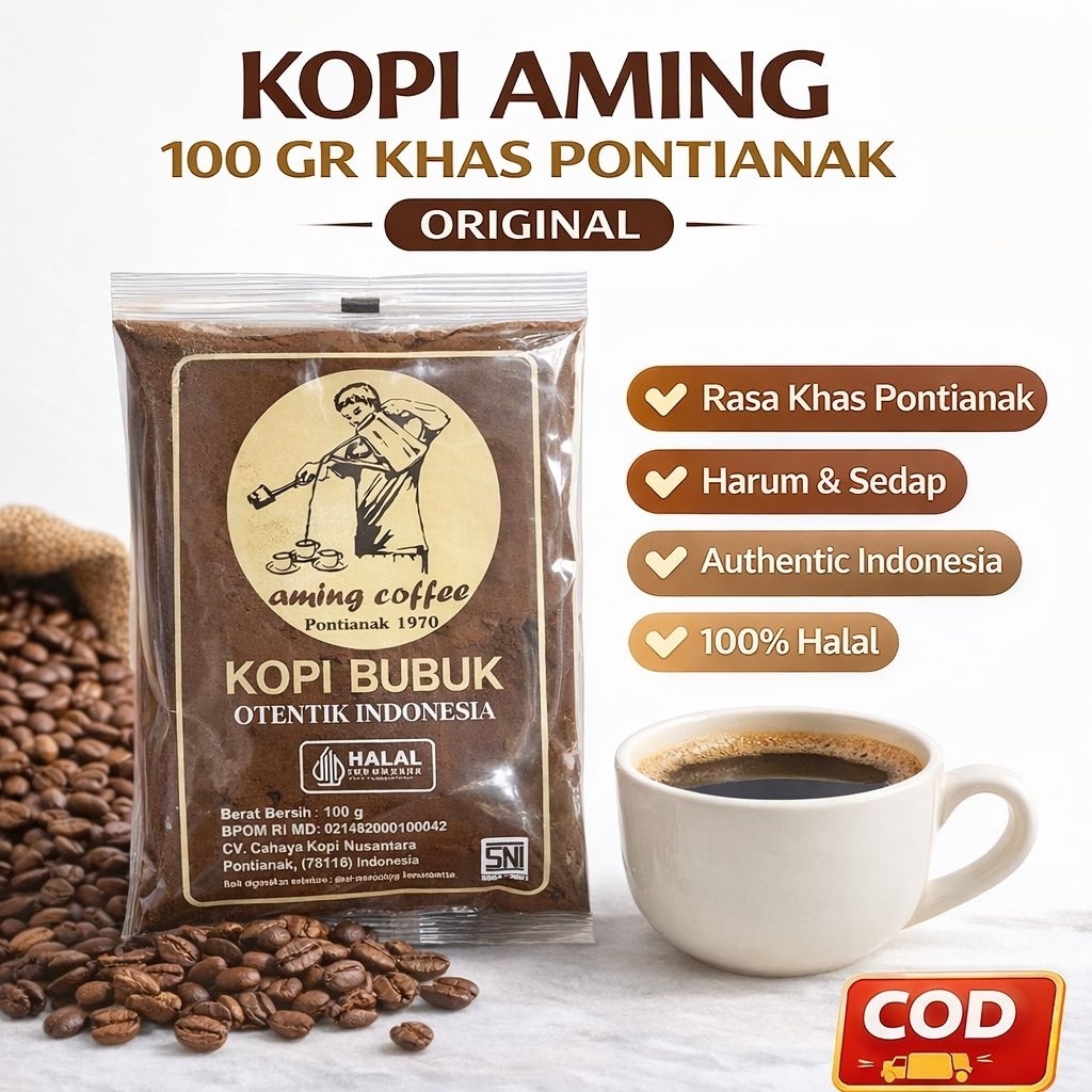 Kopi Aming 100 Gr Khas Pontianak Original - Kopi Robusta Legendaris, Rasa Kuat dan Aroma Tajam Cocok
