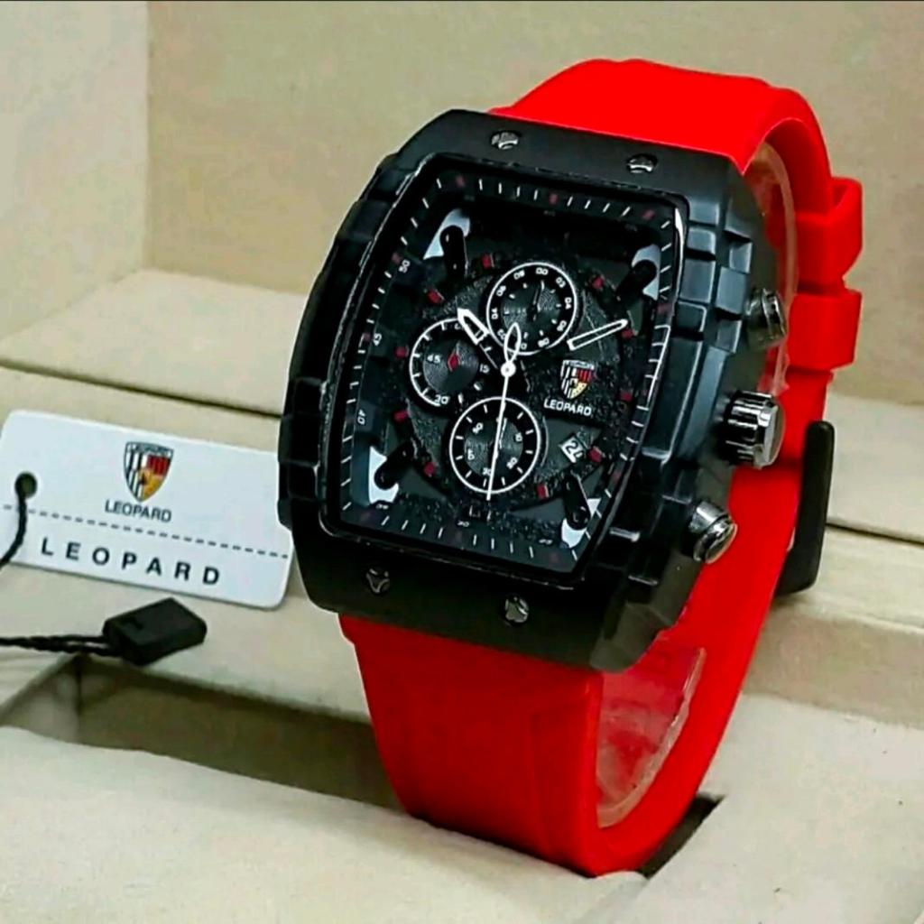 LEOPARD Jam Tangan Pria Kotak Modern Elegan Hijau Hitam Merah Biru Terbaru