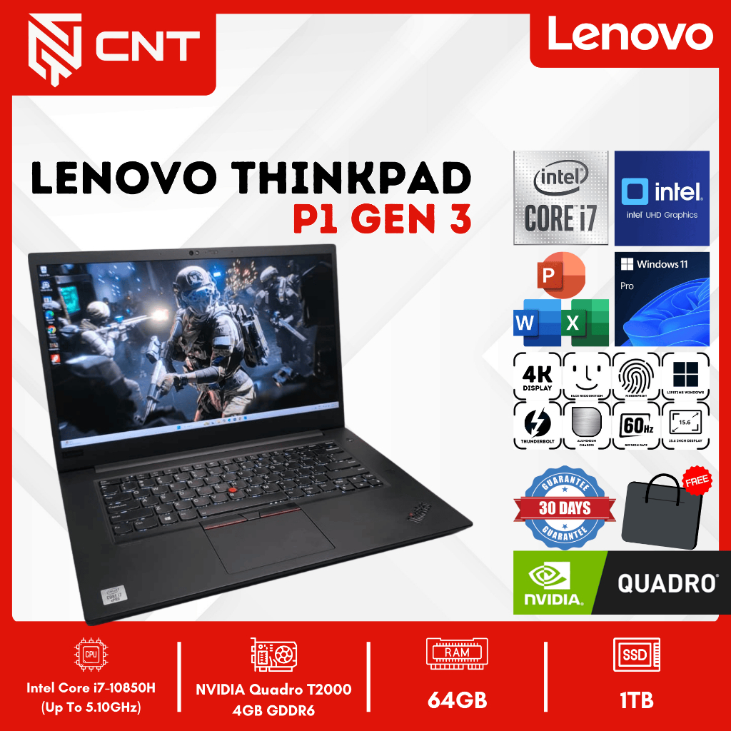 Lenovo ThinkPad P1 Gen 3 Core i7 NVIDIA Quadro T2000 (64/1TB) Laptop UltraBook Workstation Slim