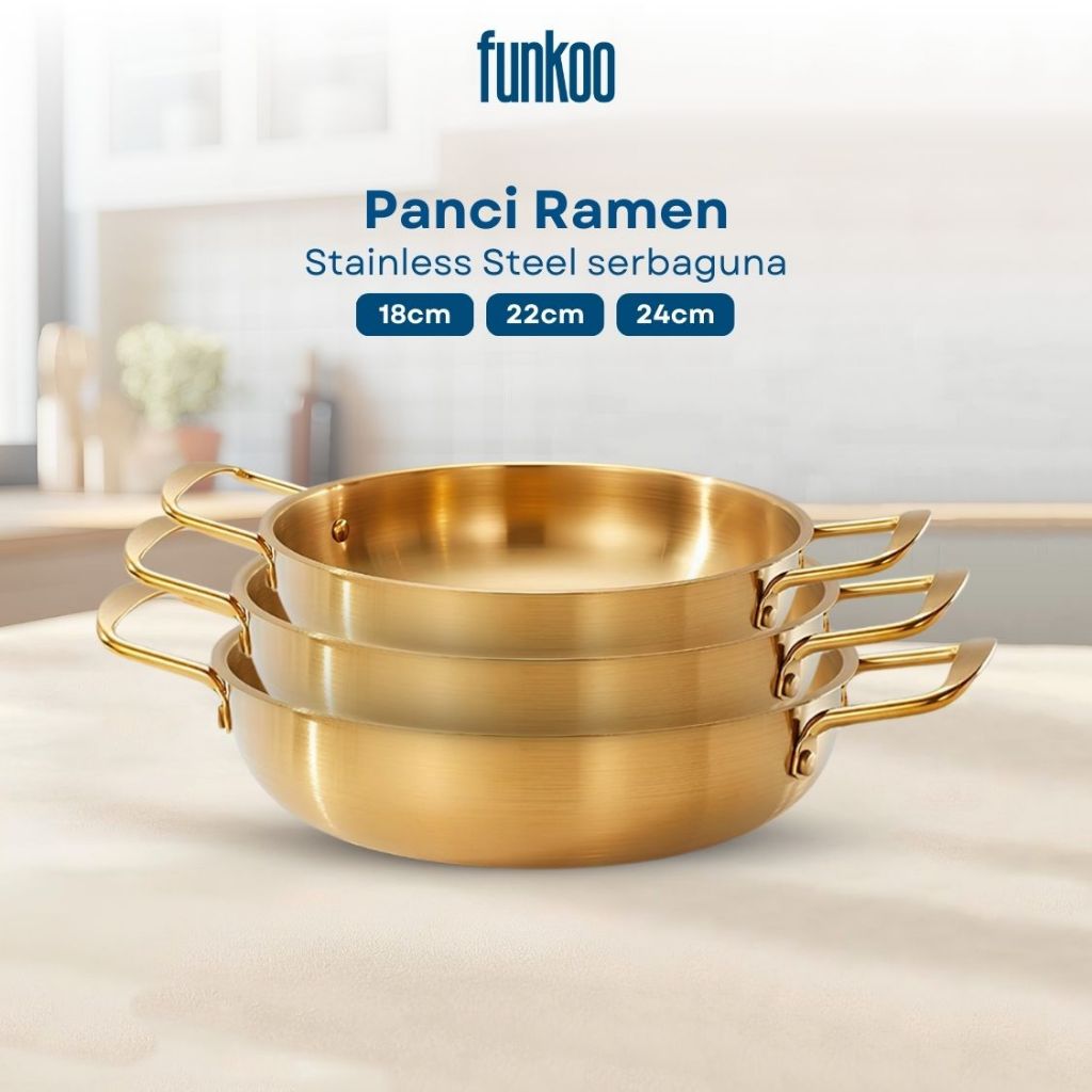 Funkoo Panci Gold Korean Masak Ramen Ramyun Noodle Soup Cocking Pot Stainless Panci Emas Korea