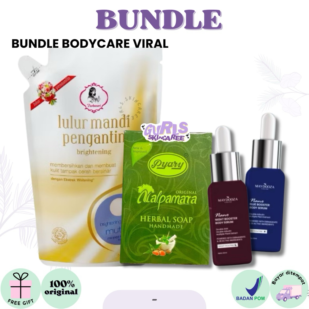 (BUNDLE) Maydooza Nano Booster Body Serum 30ml | Purbasari Lulur Mandi Pengantin 500gr | PYARY Nalpa