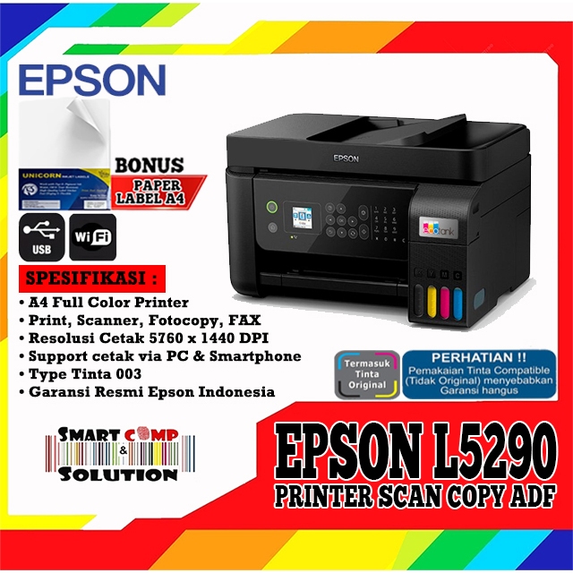 Printer Epson EcoTank L5290 Wifi F4 Print Scan Copy with ADF - Pengganti L5190