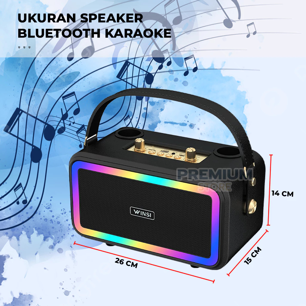 WINSI WS-324 Speaker Bluetooth+2mic karaoke Lampu LED RGB super bass speker blutut Wireless Portable