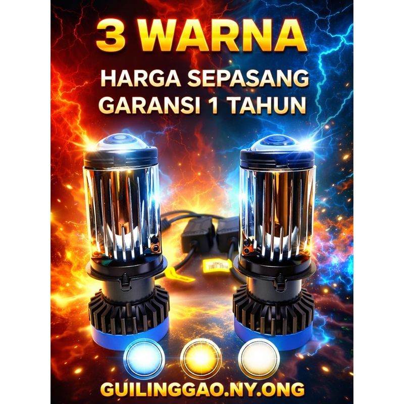 LED H4 MINI PROJECTOR 80 WATT SOKET H4. 3 WARNA SUPER BRIGHT. TERBAIK, TERMURAH, GARANSI 1 TAHUN