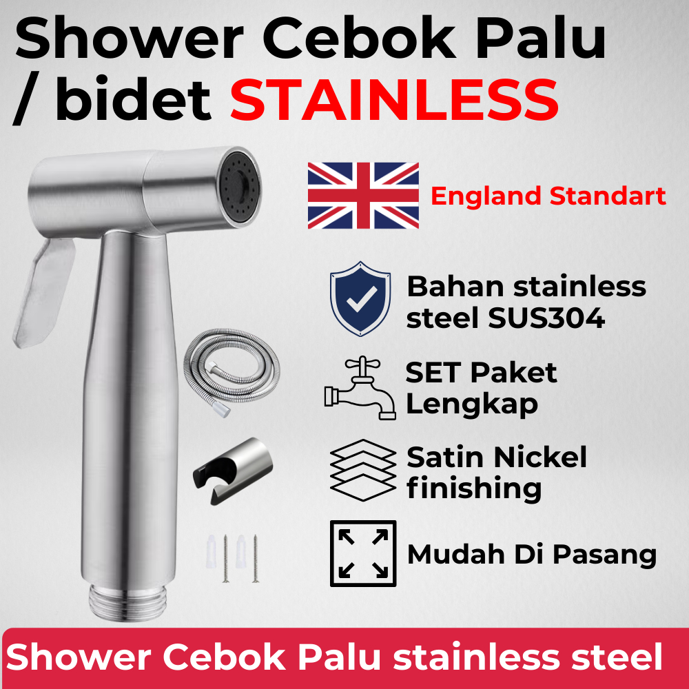shower cebok PALU STAINLESS STEEL SUS304 / Jet Shower PALU Bidet Kamar mandi SET LENGKAP