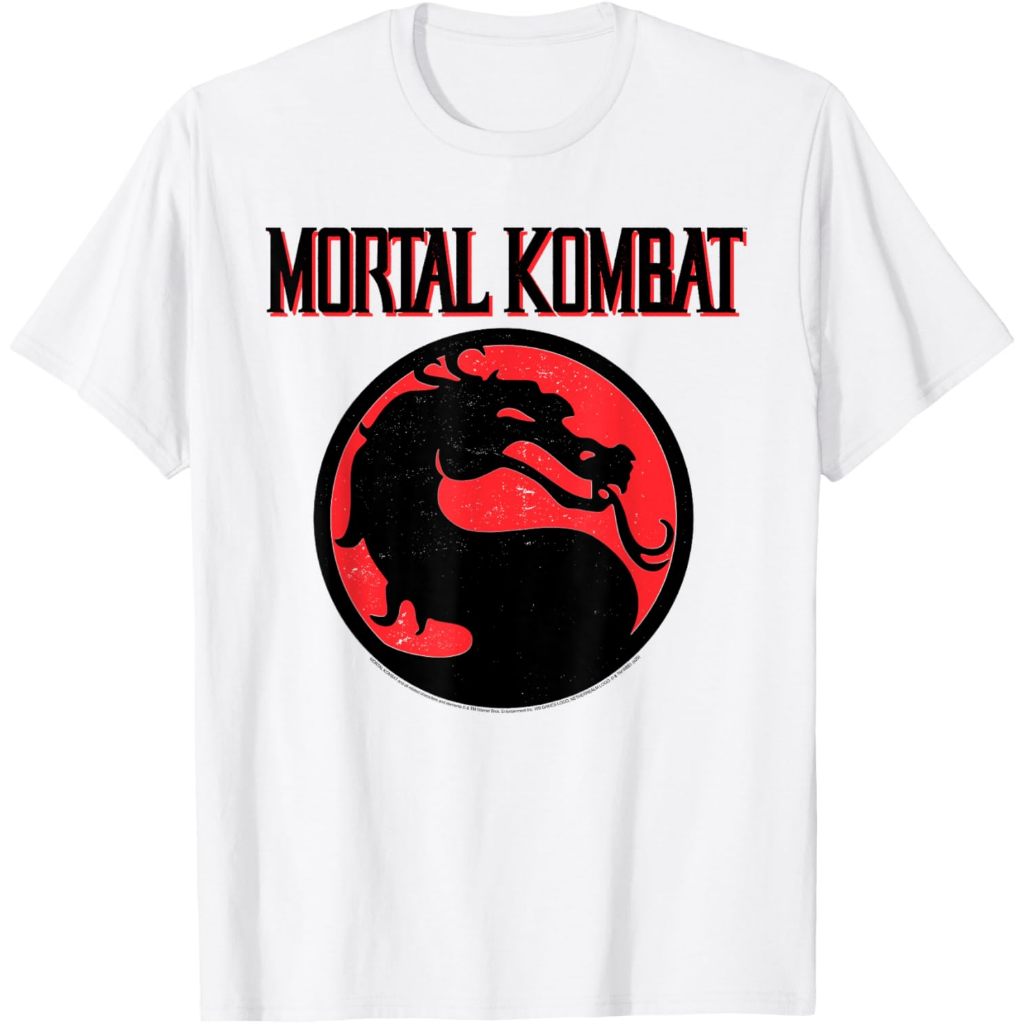 Baju kaos Mortal Kombat Vintage Black and Red Dragon Logo Video Game T-Shirt