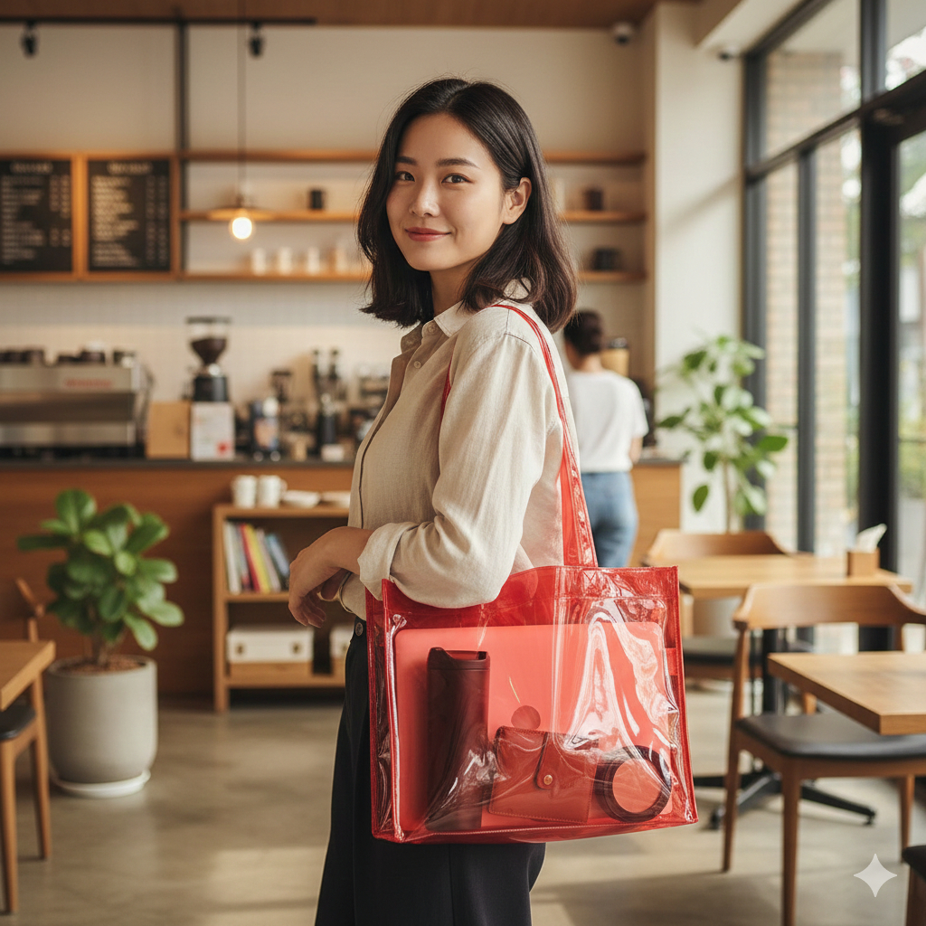 Tas Mika Transparan Wanita PVC Tebal Resleting | Tote bag Aesthetic Anti Air