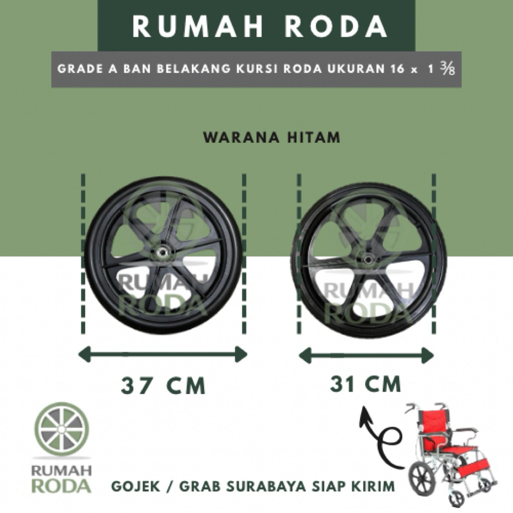 (GRADE A) Ban Kursi roda ukuran 16 x 1 3/8 FULL KARET