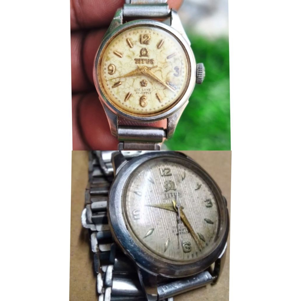 jam tangan vintage couple pria & wanita titus deluxe 21 jewels manual winding couple