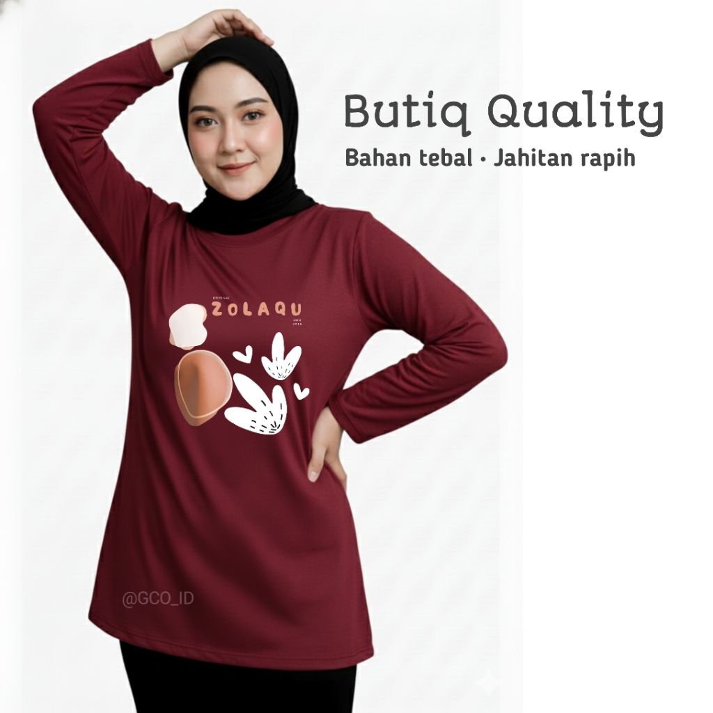 Semi Tunik Original Zolaqu Official Terbaru 2026 | Kaos Wanita ZLQ Merah Maroon Motif Lengkap M-L-XL