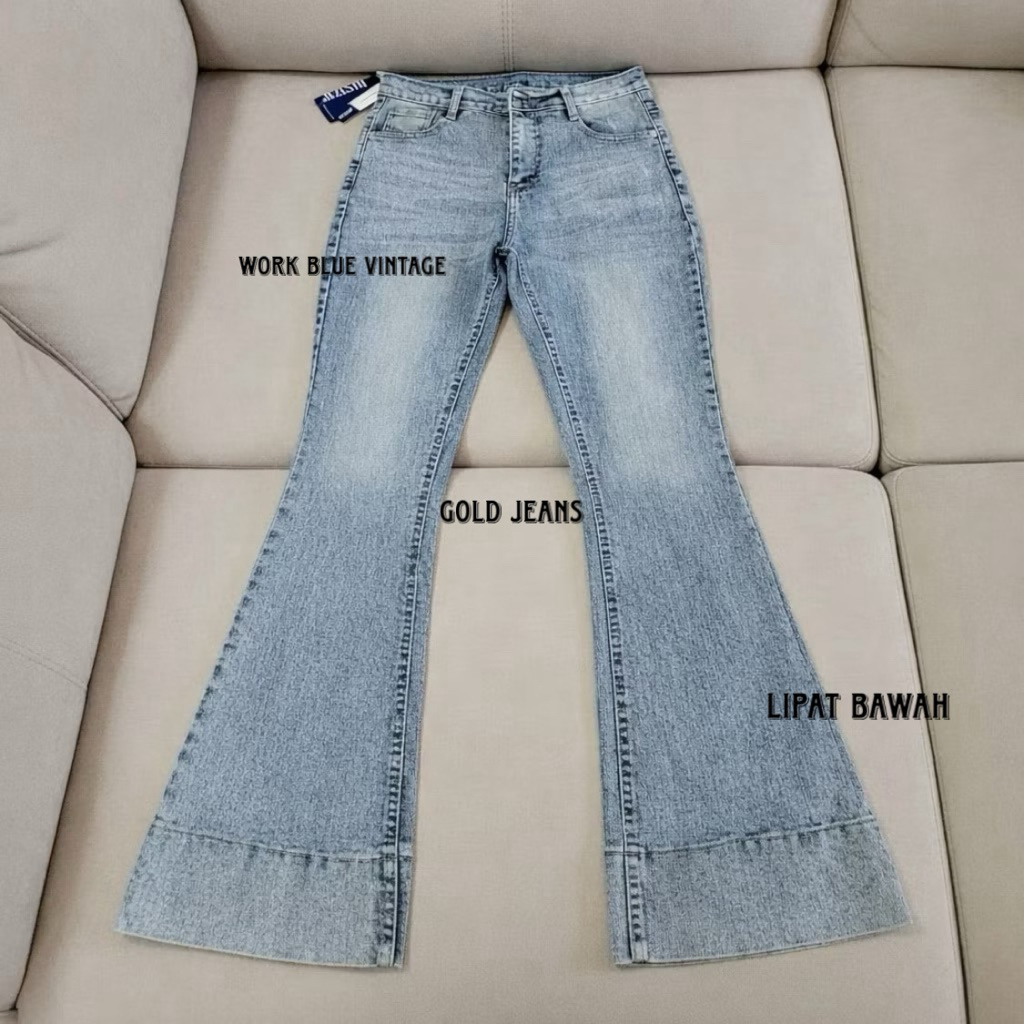 Jennie - Highwaist Cutbray Jeans Celana Flare Panjang Streach Wanita Vintage Lipat Bawah