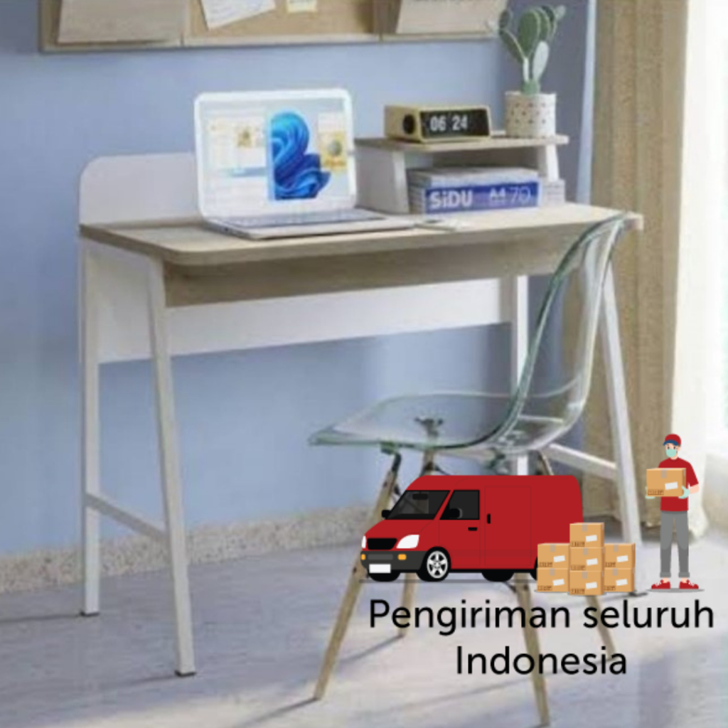 Meja belajar komputer tulis putih kaki besi 100cm LUAR BANDUNG