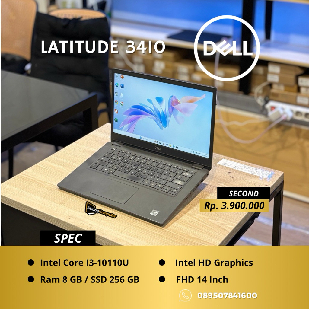 Laptop DELL LATITUDE 3410 Intel Core I3-10110U RAM 8GB SSD 256GB FHD 14 Inch Second Bergaransi