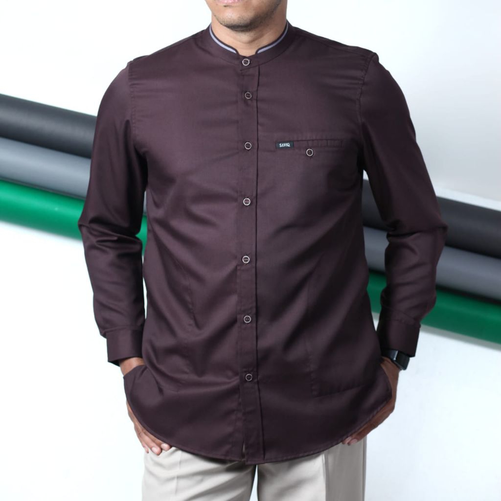 Kemeja Koko Pria Lengan Panjang Warna Mahogany