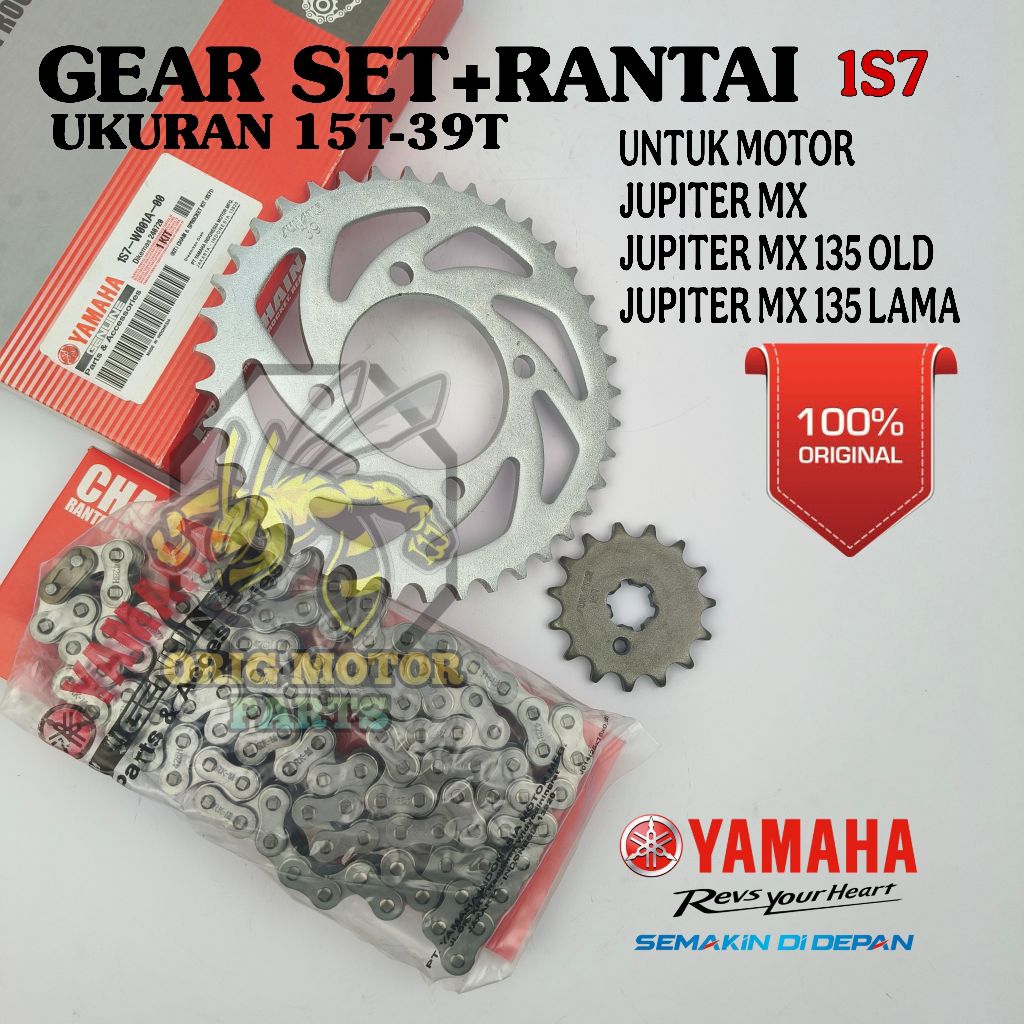 GEAR SET+RANTAI ORIGINAL 1S7 YAMAHA JUPITER MX/ JUPITER MX 135 OLD/ JUPITER MX 135 LAMA ASLI YAMAHA 
