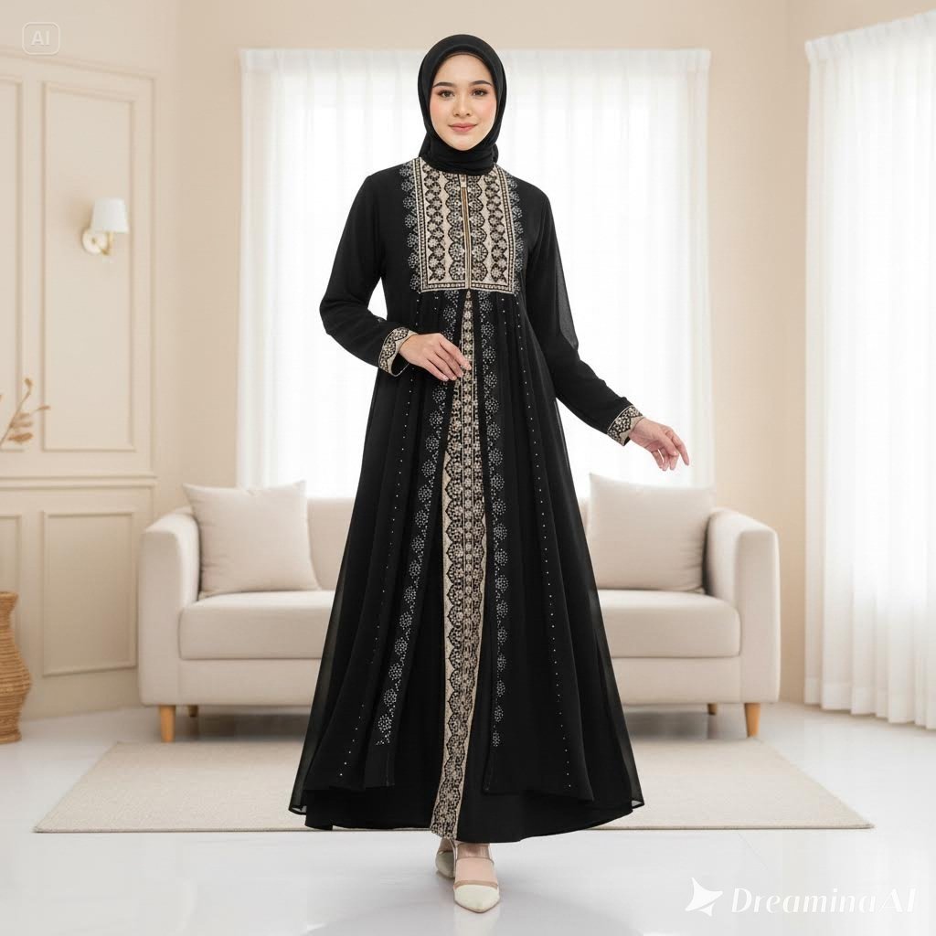 Comera Abaya Hitam Bordir Payet Stretchy Wanita
