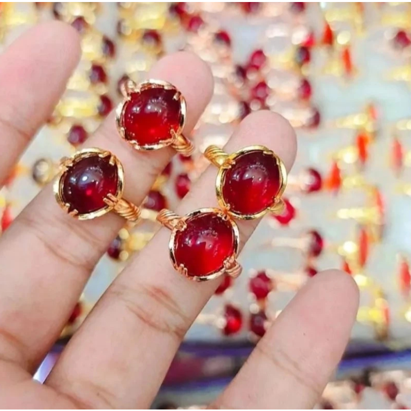 Cincin Koin 1991 Batu Merah Lapis Emas Elegan