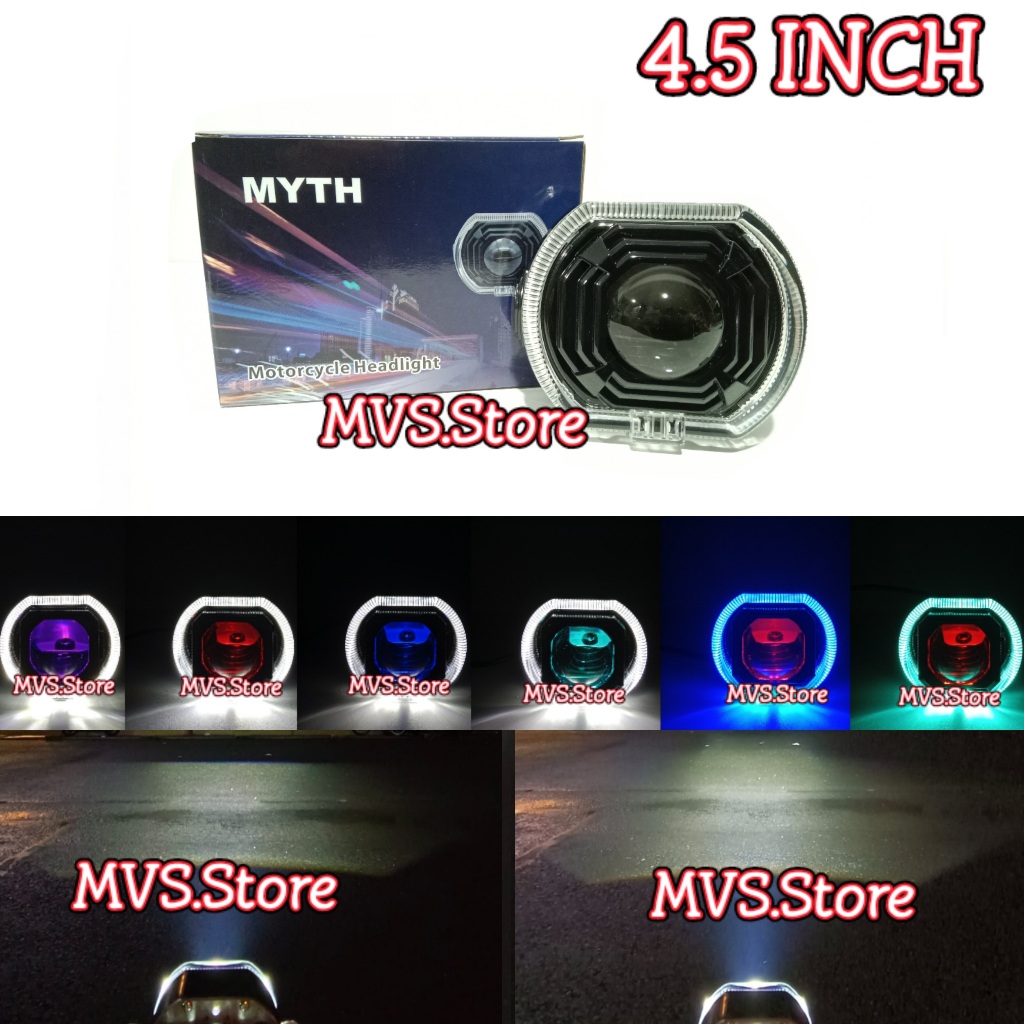 Lampu Projie Biled 4.5 nch MYTH Body Hitam Cahya Putih Lampu Utama Motor Projie Biled 4.5 Inch