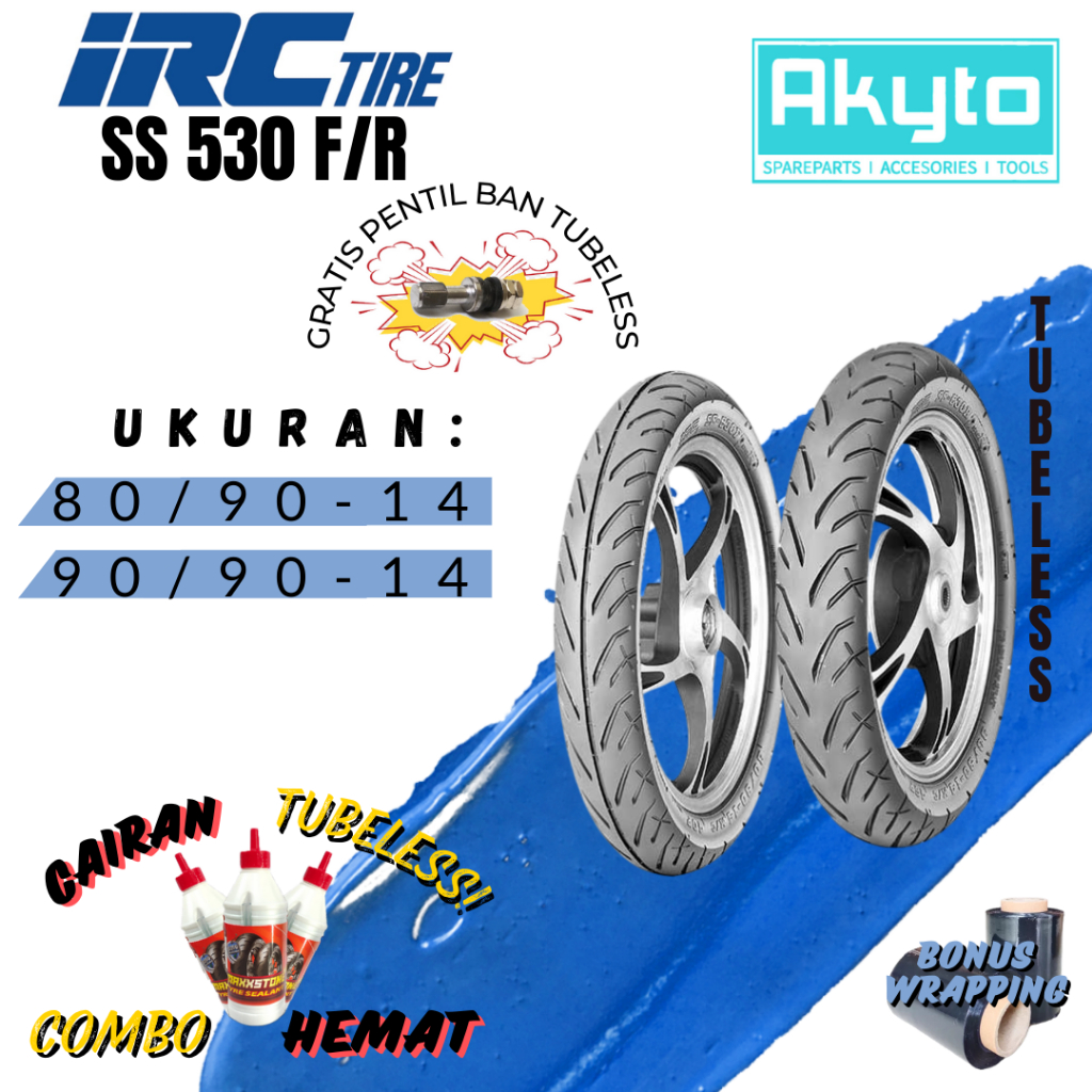 IRC SS 530 / BAN TUBELESS HARIAN FREE PENTIL + WRAPPING / BAN MOTOR MATIC METIK RING 14 / BEAT VARIO