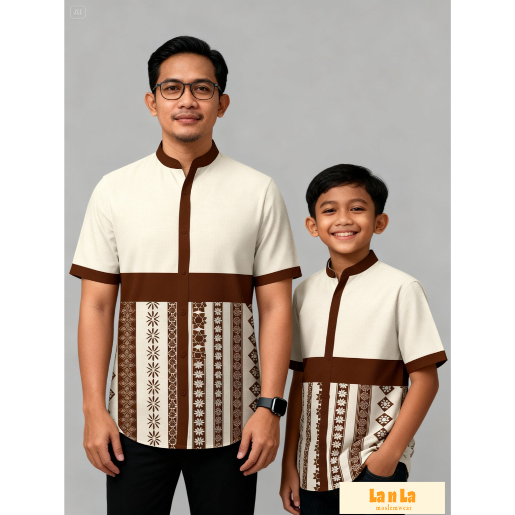 Baju Koko Couple Ayah Anak La n La - Koko Modern Etnik Bahan Polymicro Premium - Seragam Keluarga Le