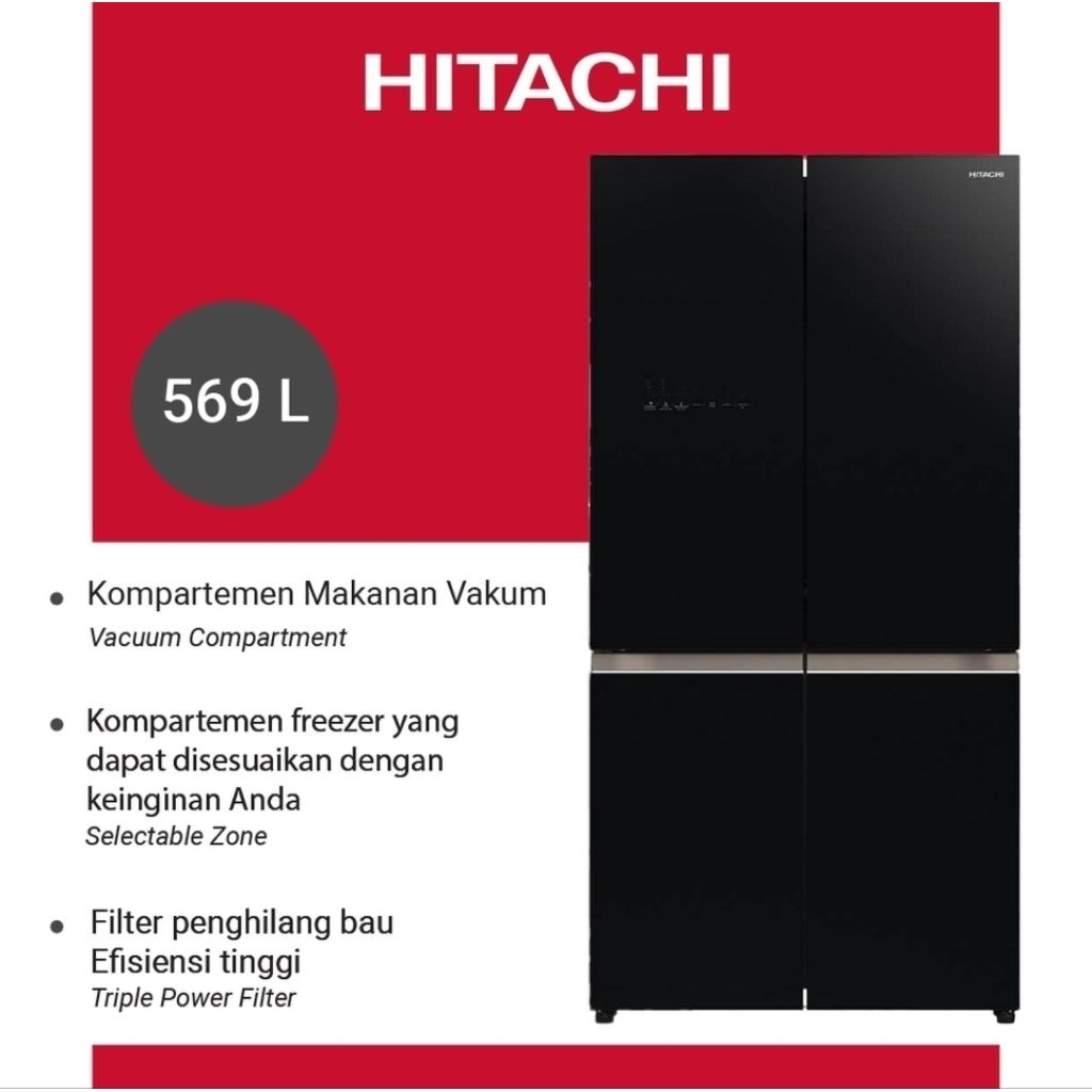 HITACHI KULKAS FRENCH BOTTOM FREEZER INVERTER 569L RWB64VGD0 GBK