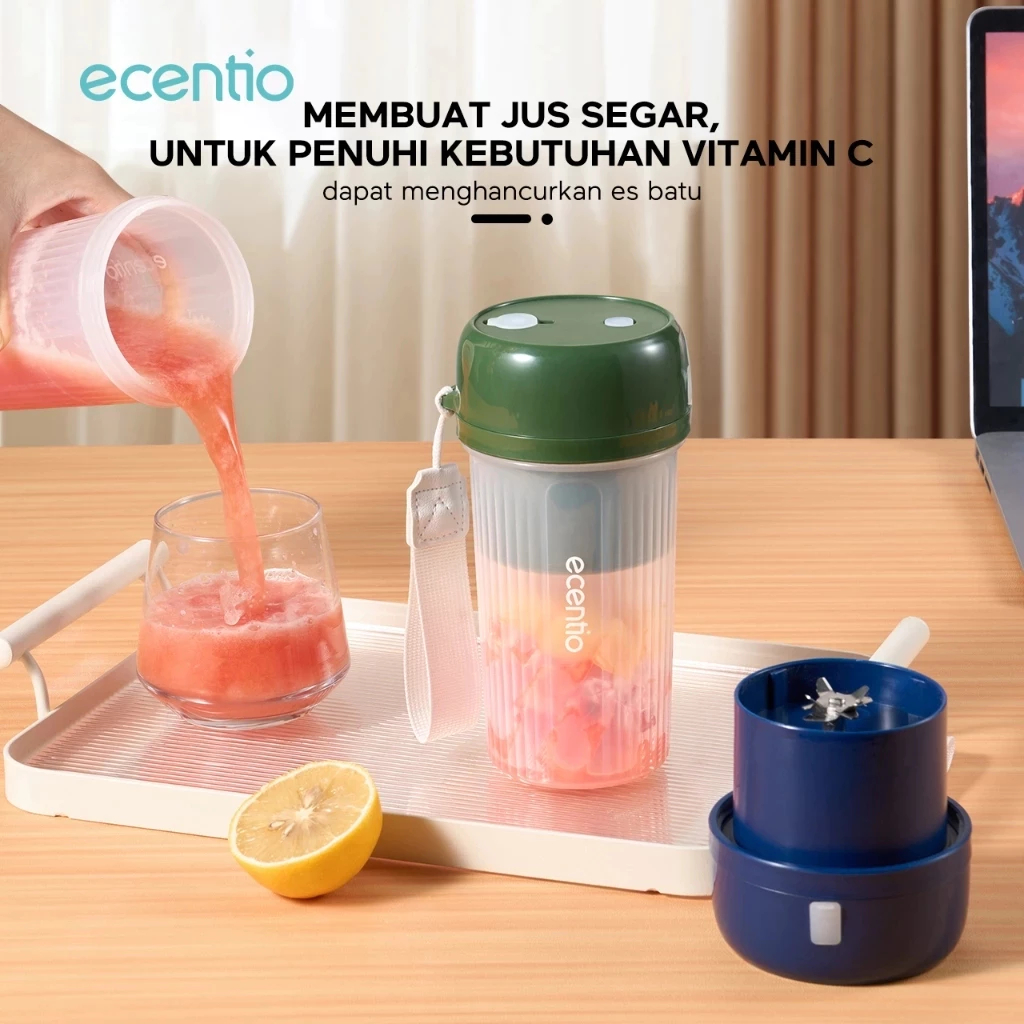 Ecentio Juicer Jus 350ml 12 Pisau dengan Sedotan Portable Blender Mini