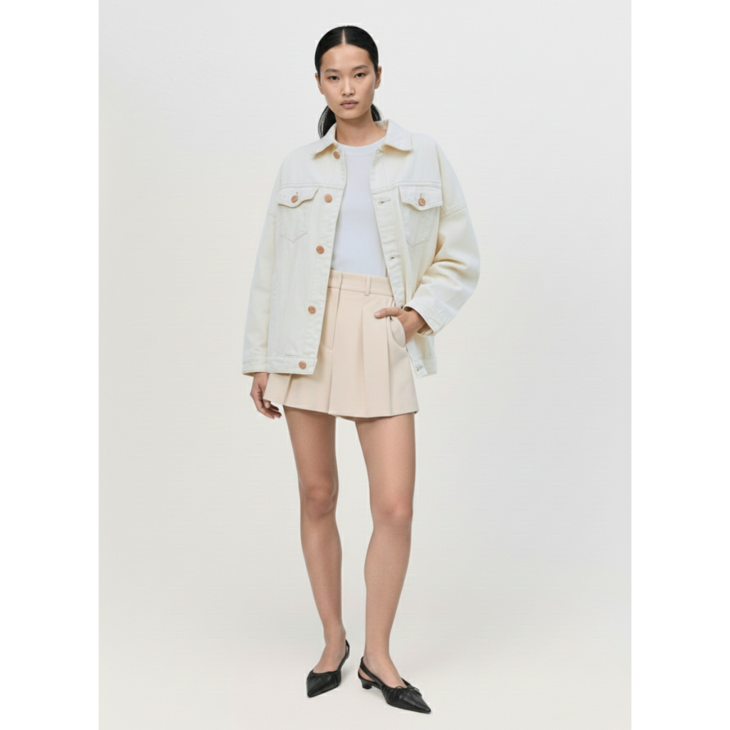 ODIVA - Ferna Denim Jacket Broken White | Outer Jaket Jins Wanita Lengan Panjang