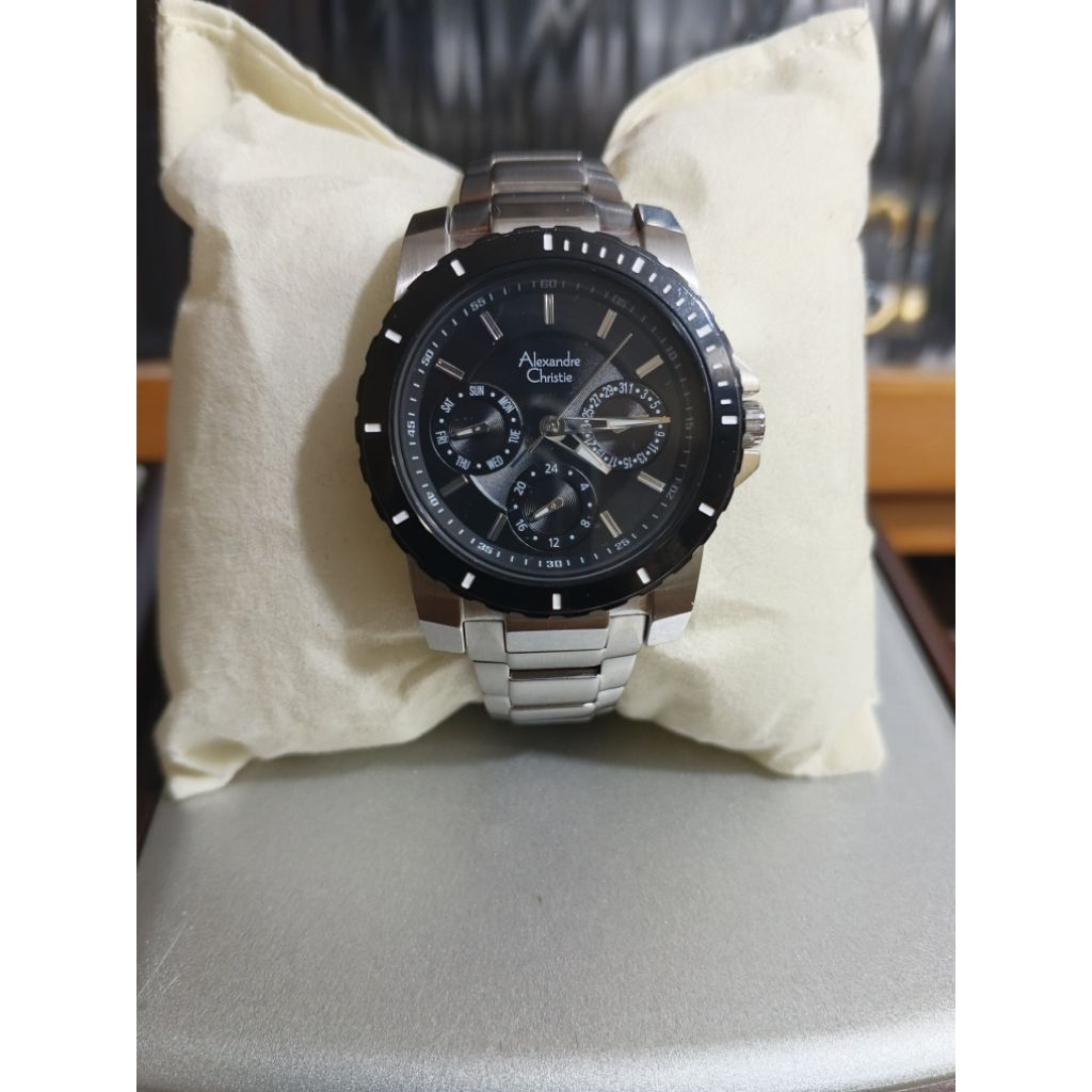 Jam Alexandre Christie Multifunction AC 6141 BF BTBBA Sport Black Dial Stainless Steel Strap Prelove