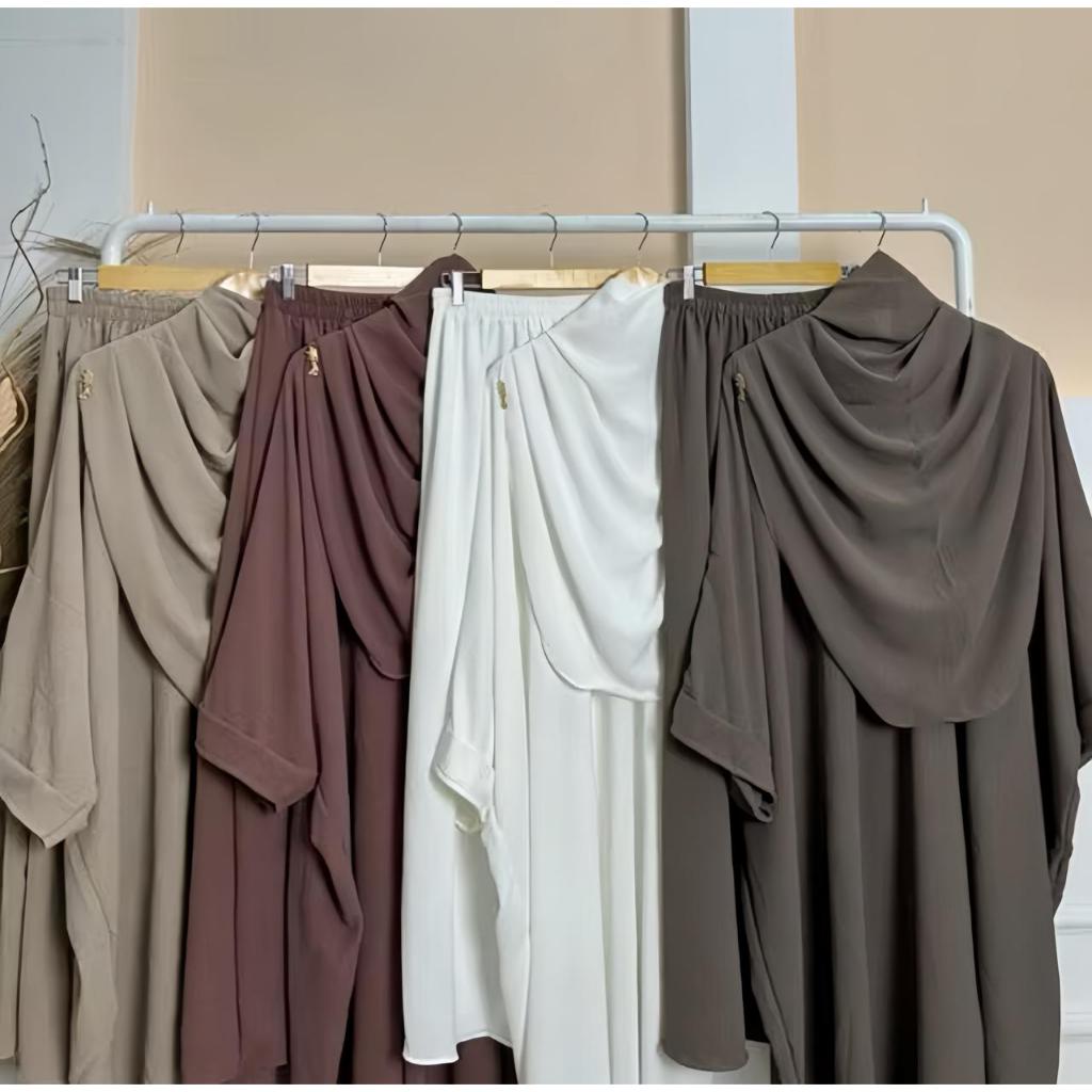 Set Rok Tunik Syar’i Pasmina Oval Wanita One Set Tunik Melayu Bahan Crinkle Airflow