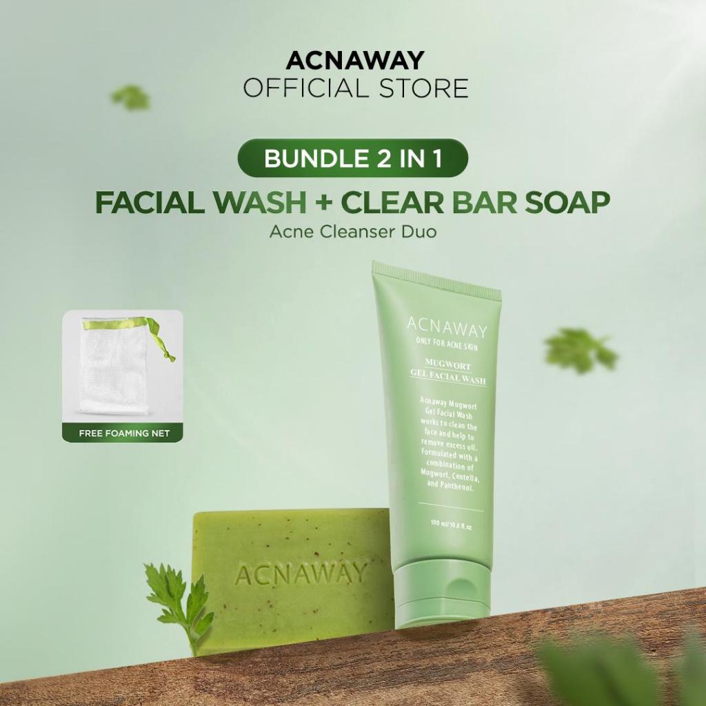 ACNAWAY Bundle 2 in 1 Mugwort Gel Facial Wash + Acne Clear Bar Soap – Facial Cleanser & Body Wash Sa