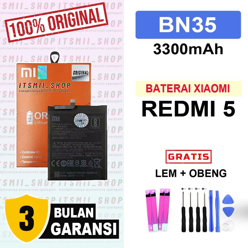BATERAI BATRE XIAOMI REDMI 5 / BN35 ORIGINAL ((FREE OBENG+LEM))
