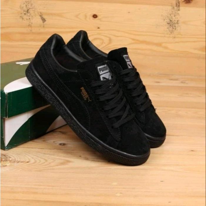PREMIUM SUEDE XL TALI GEMUK PRIA WANITA HITAM POLOS SEPATU SEKOLAH FULL BLACK SKENA OOTD TRANDY