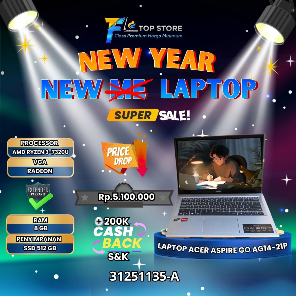 ACER ASPIRE GO A414-21PAMD RYZEN 3-7320U RAM 8 GB SSD 512 GB