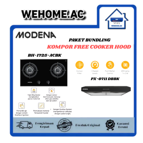 PAKET BUNDLING MODENA KOMPOR TANAM (BH-1725 ACBK) + COOKER HOOD (PX-0711 DBBK) Modena Kompor tanam 2