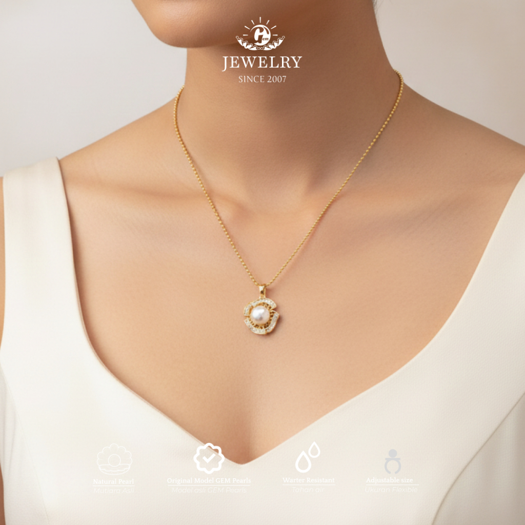 PER-KLG-G-008 | Kalung Mutiara Air Laut Asli Berwarna Putih Elegan | Mutiara Round yang Indah | Deng