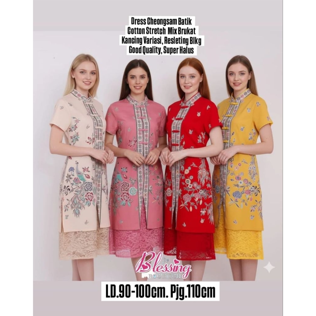 Dress batik wanita modern terbaru dress cheongsam Shanghai Imlek pesta mewah