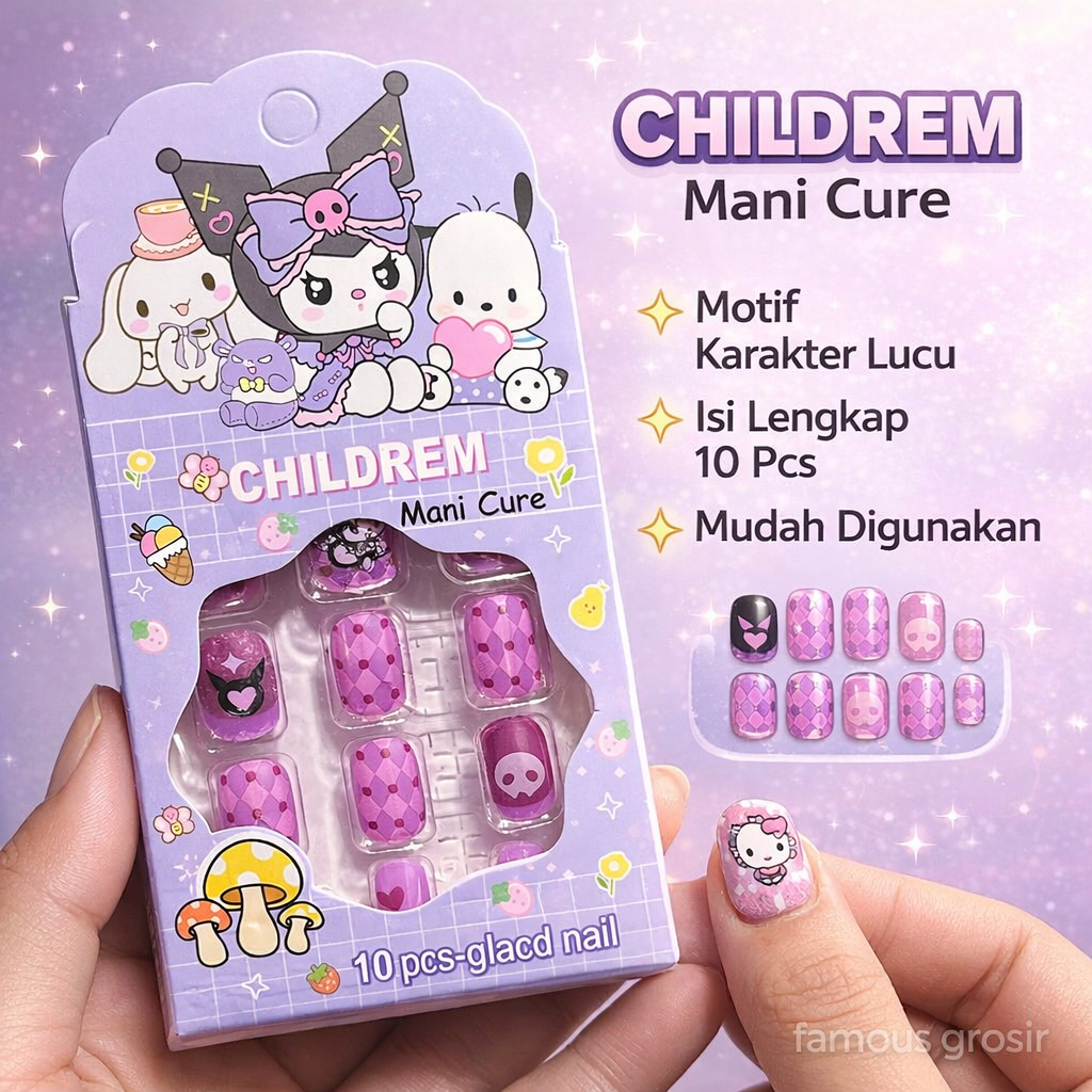 Kuku Palsu Anak Kecil Kuku Palsu nail art + lem 1pcs (KP01)