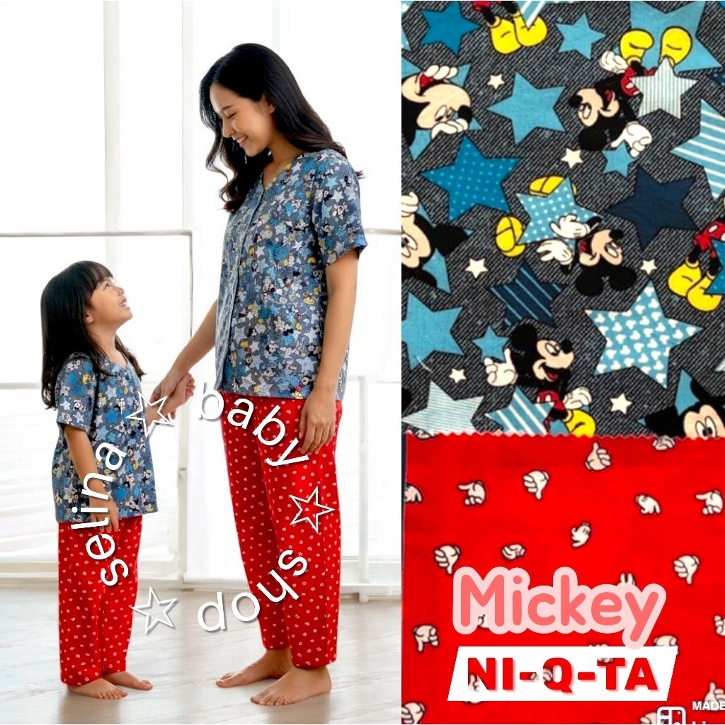 NIQTA 2-3y 160 Piyama Katun Mickey Anak dan Remaja Lengan Pendek Celana Panjang