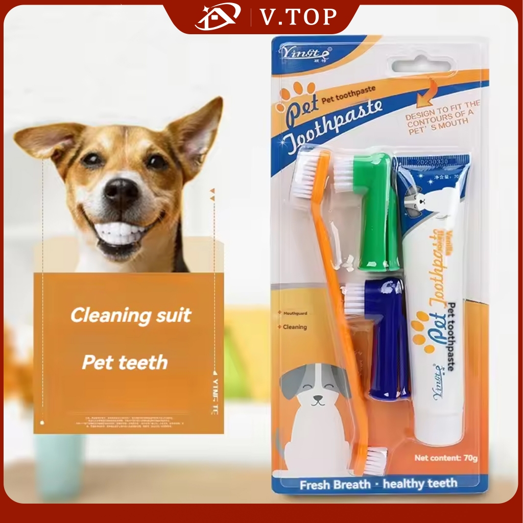 V.TOP Sikat Gigi Dan Odol Set(3in1) Pembersih Karang Gigi Dan Bau Mulut Anjing Kucing / Sikat Gigi K