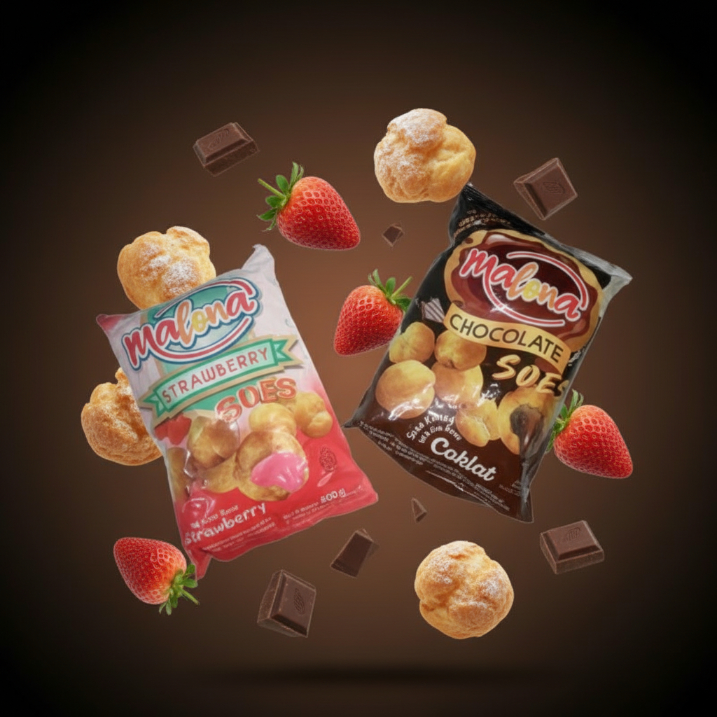 Soes Coklat Stroberi Malona Kue Soes - Soes Coklat Stroberi 500gr/1000gr-Snack Viral Soes Enak