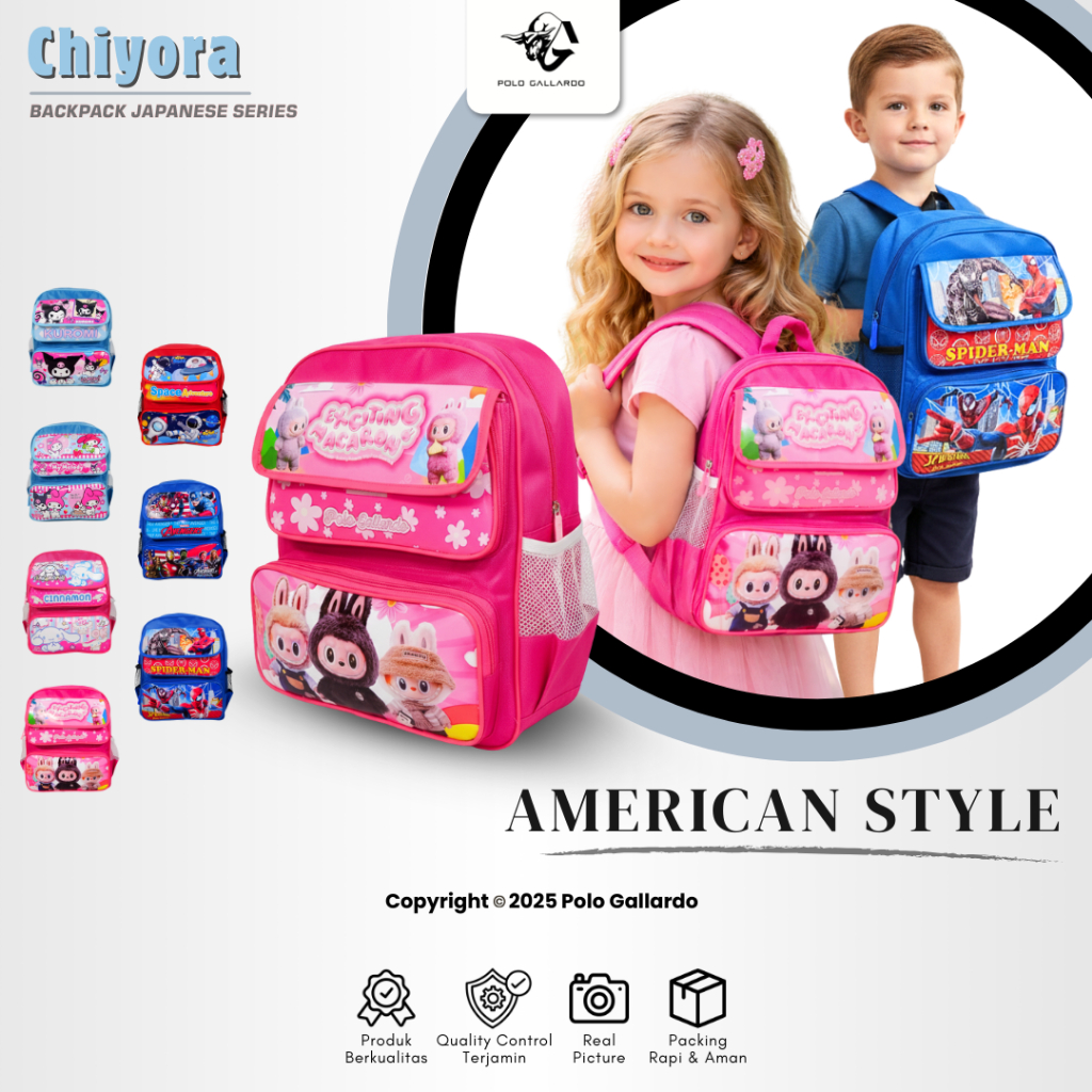 Tas Ransel Jepang TK SD Anak Perempuan Polo Gallardo BPR 27 Motif Cewek Backpack Bahan Prada